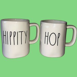 Rae Dunn Mugs "HIPPITY" & “HOP” White 16 Oz Coffee Tea Artisan Collection